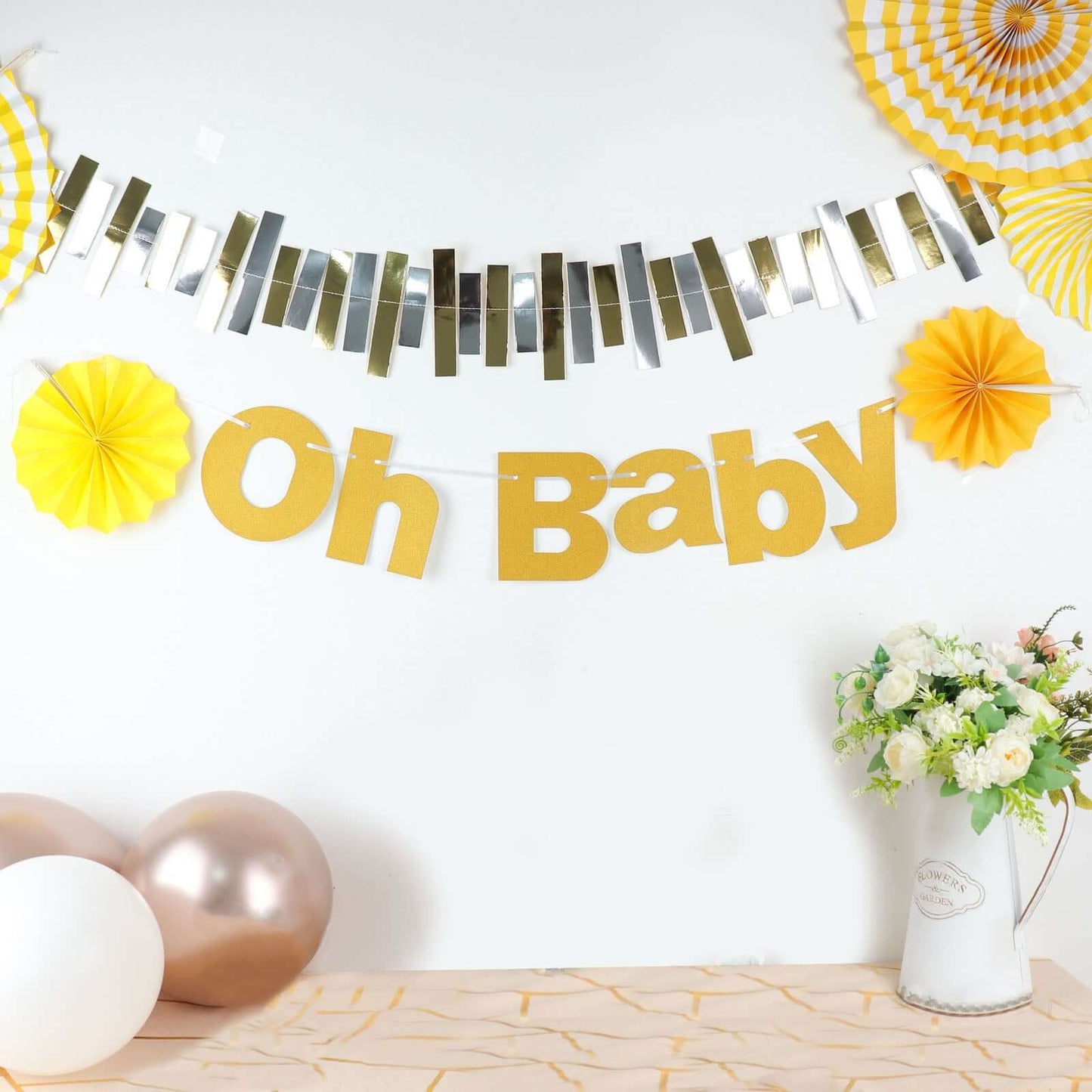 3ft Gold Glittered Oh Baby Paper Hanging Baby Shower Garland Banner