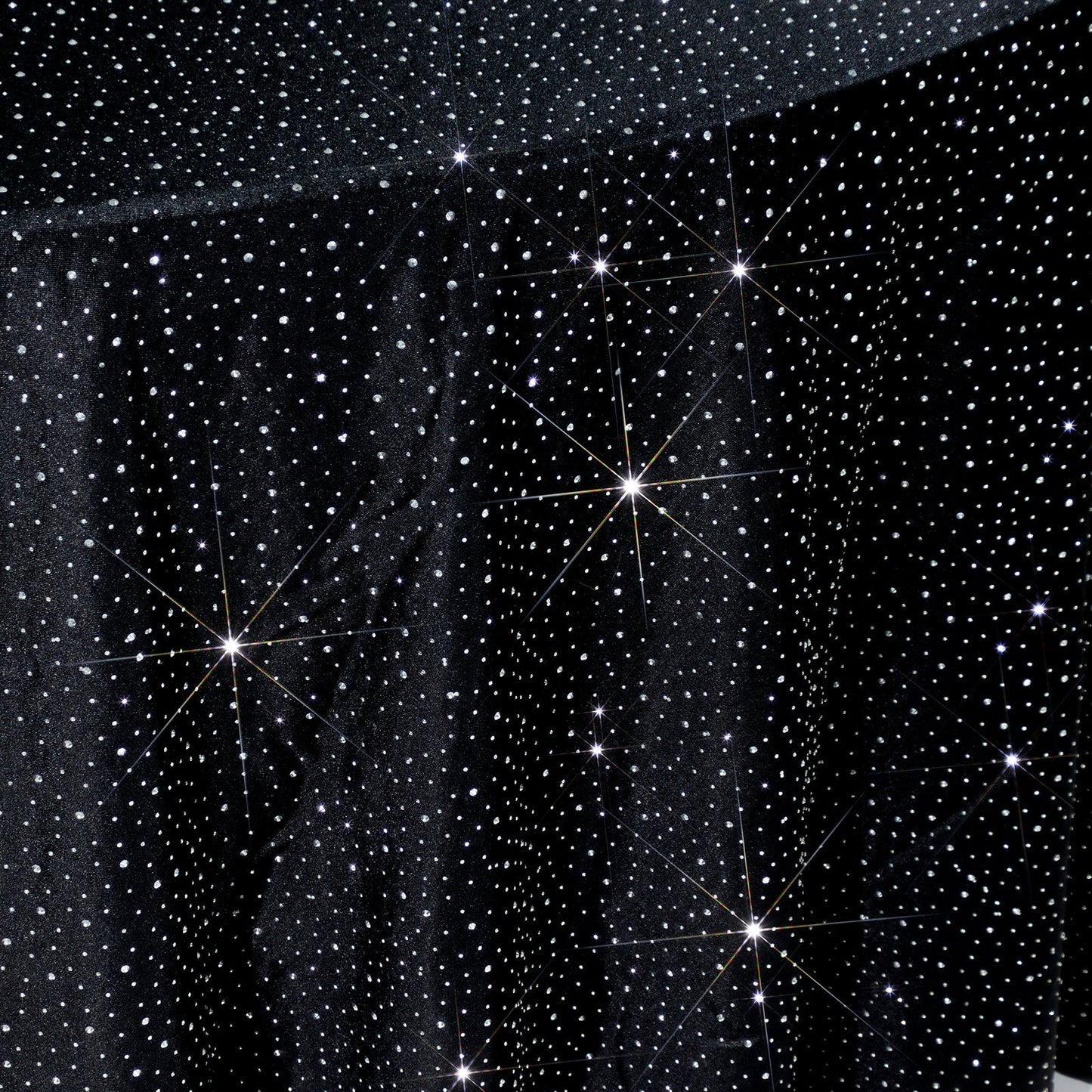 Scuba Round Tablecloth 120â€³ Black with Rhinestone Accents â€“ Seamless, Wrinkle-Free, Stain-Resistant Event Linen