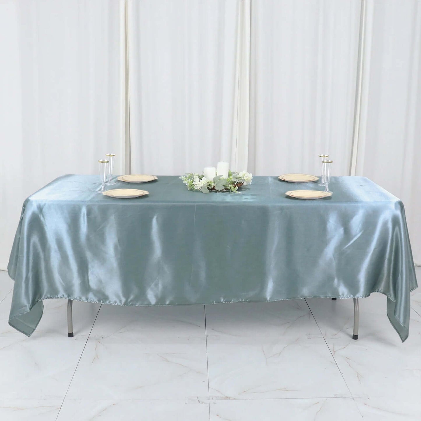 Satin Rectangular 60"x102" Tablecloth Dusty Blue - Smooth and Lustrous Table Cover