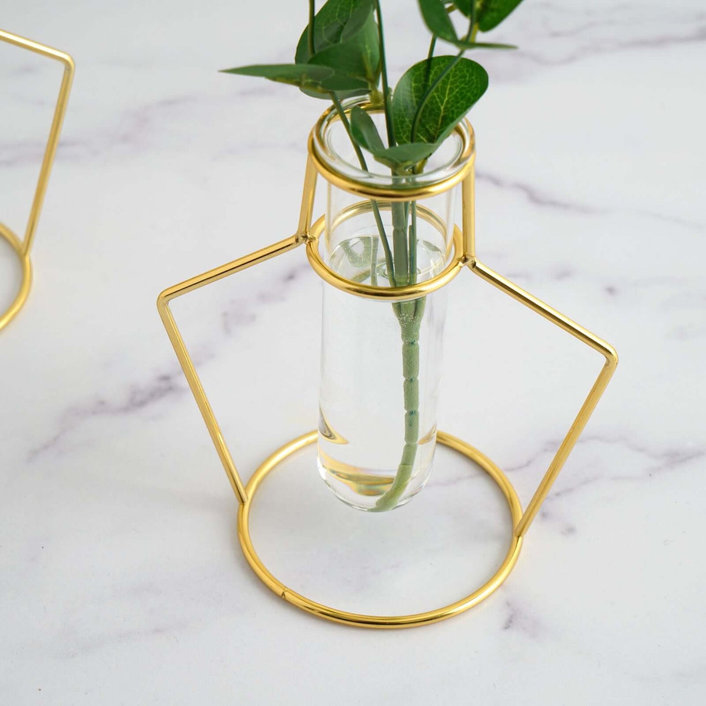 2-Pack Flower Stands Gold Metal Frame Geometric Design - Test Tube Vase Centerpieces 6.5"