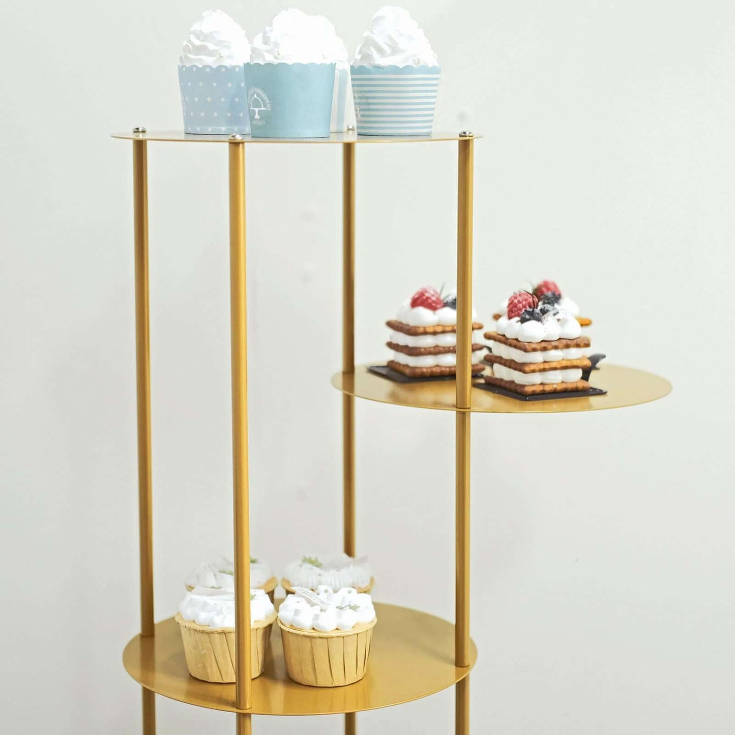 5-Tier Metal Round Cake Stand Centerpiece Gold - Luxurious Pillar Style Cupcake Dessert Display Tower Planter Shelf for Weddings Banquets & Celebrations 2.5ft