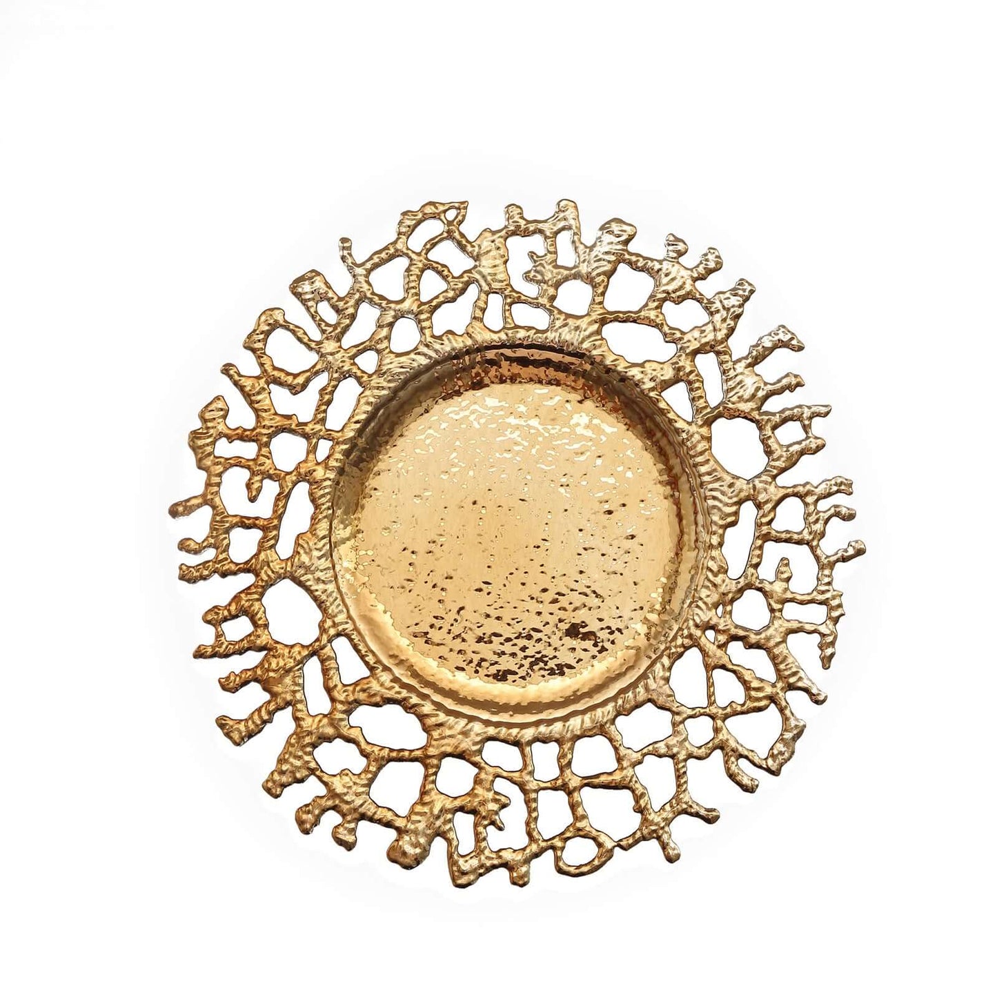 6-Pack Acrylic Round Charger Plates 13" in Gold with Molten Branch Design, Plastic Hollow Lace Decorative Dinner Party Charger Tableware