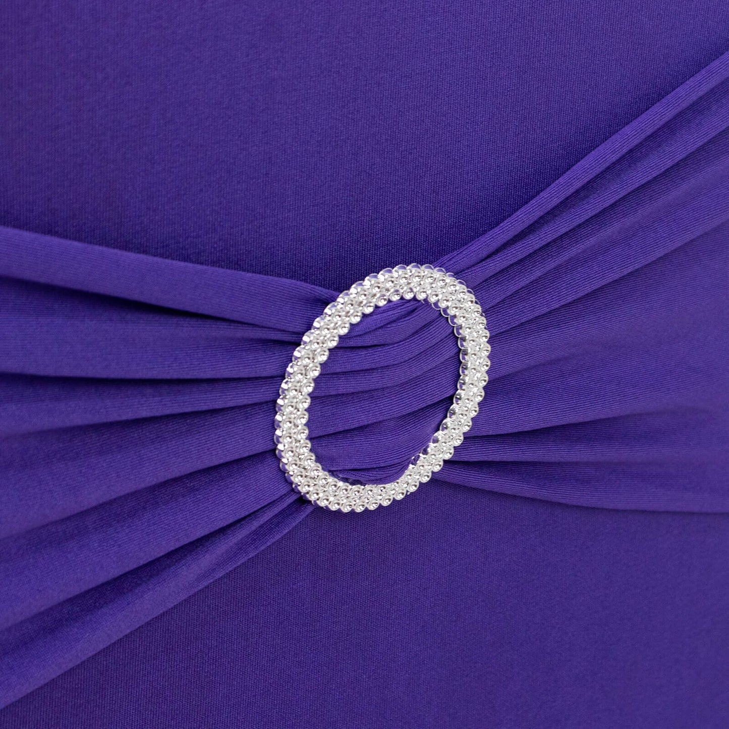 Spandex Chair Cover with Silver Rhinestone Buckled Sash Band Purple - Stretch Fitted Slipcover