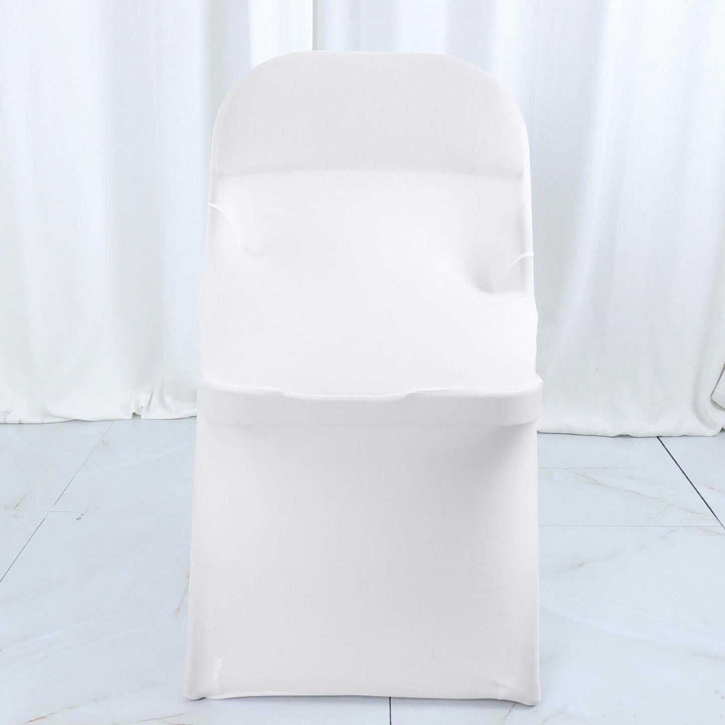 Spandex Chair Cover White for Folding Chairs - Durable Stretch Fitted Slipcover with Satin Rosette Design for Classy Events