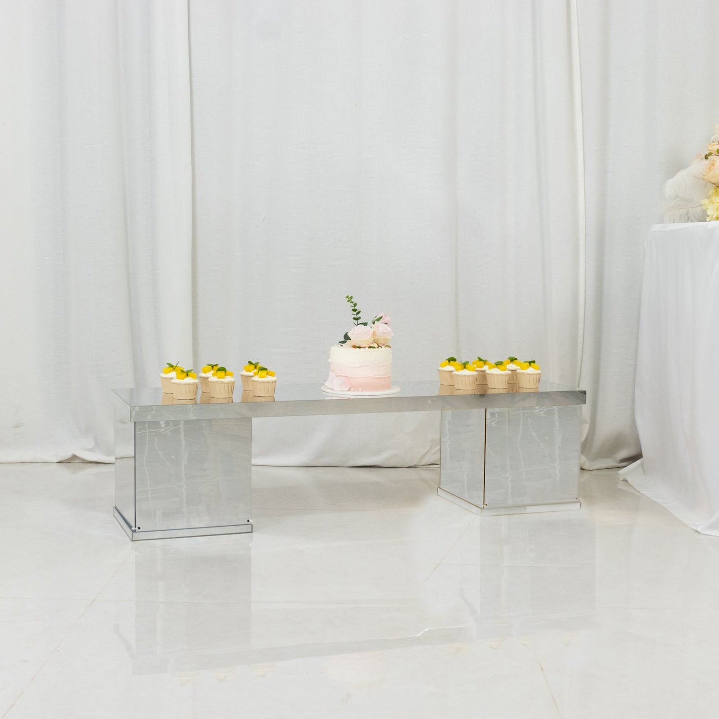 46"x12" Silver Acrylic Table Top Bridge for Rectangular Pillar Pedestal Stands, 4mm Thick Mirror Finish Plexiglass Connector Plate with Protective Film