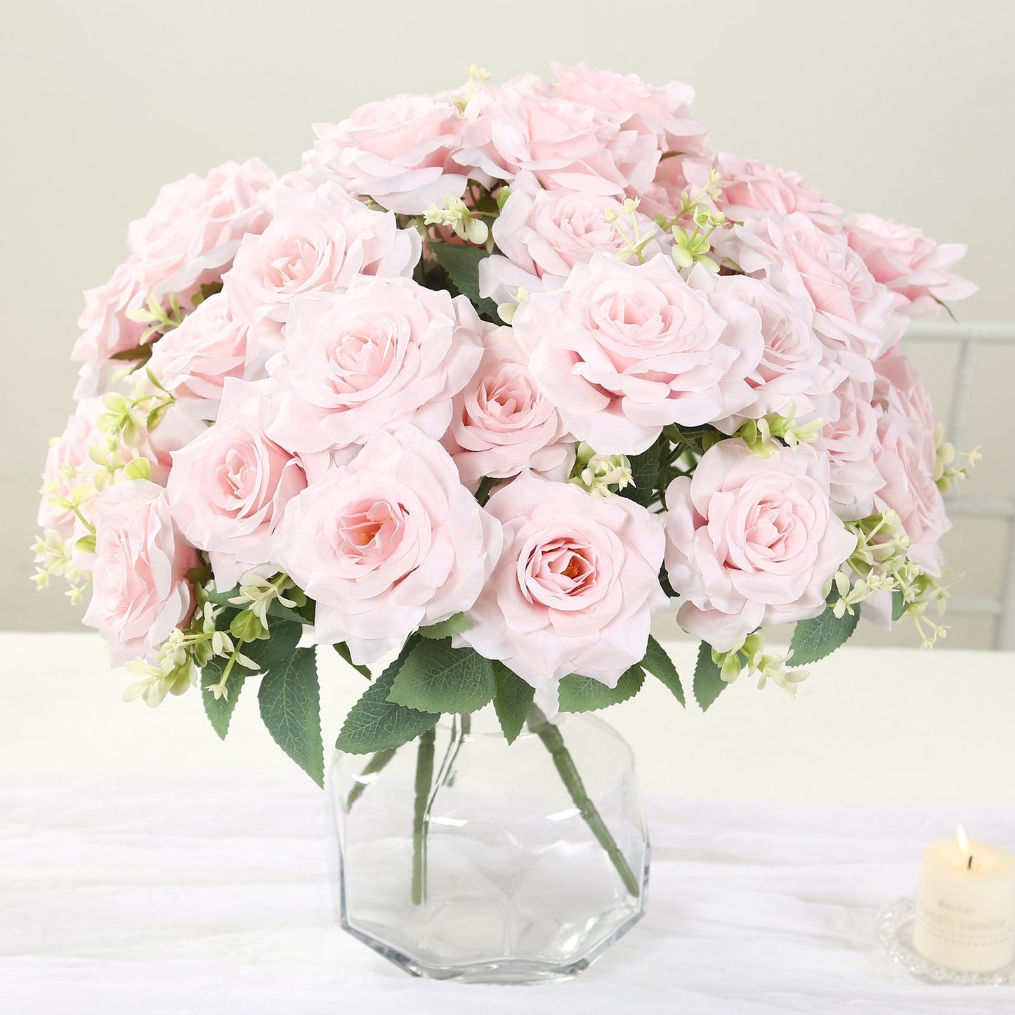 2 Bushes 18" Real Touch Artificial Rose Flower Bouquet, Light Blush Silk Long Stem Flower Arrangements