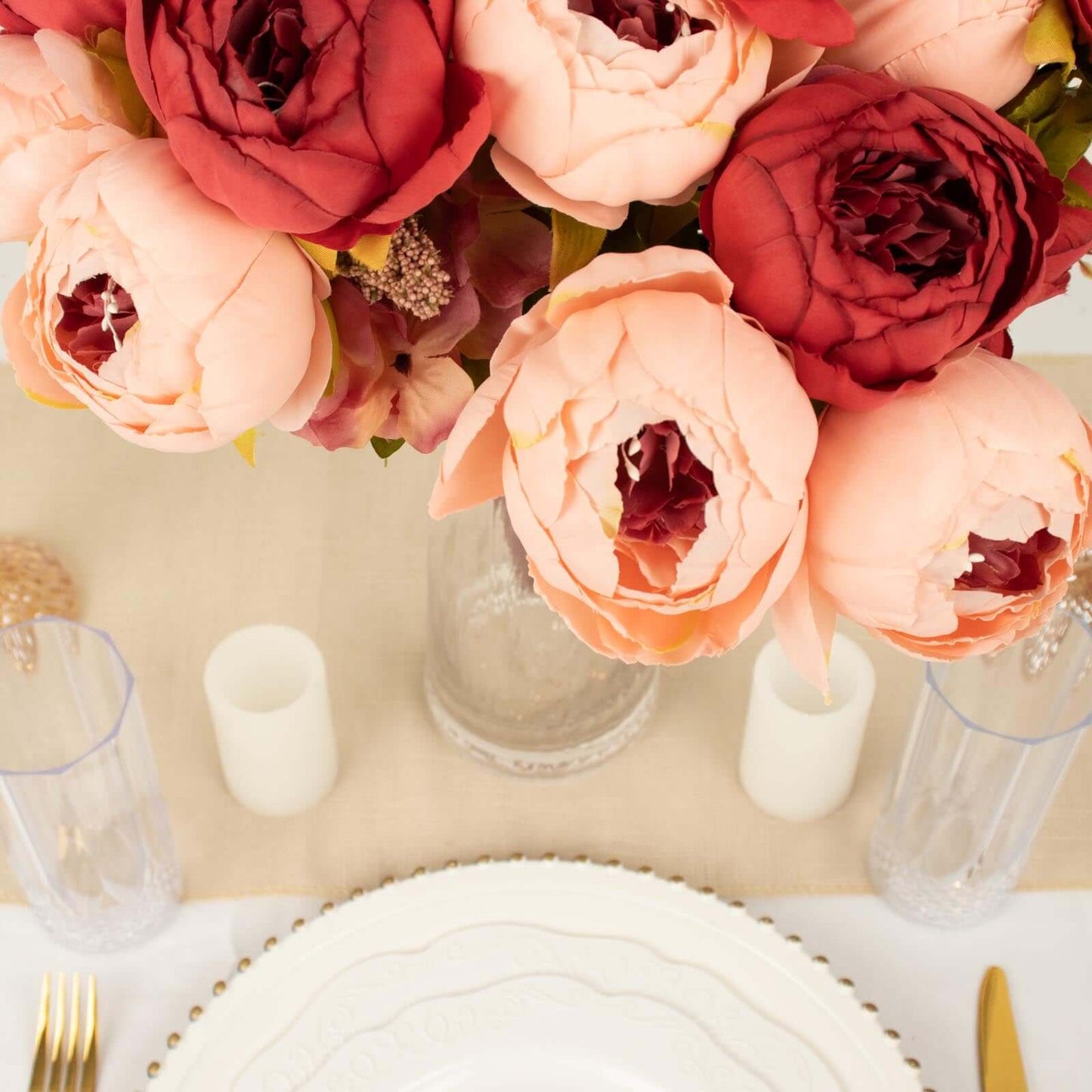 2 Pack 19" Burgundy Dusty Rose Artificial Peony Flower Wedding Bouquets, Faux Silk Flower Arrangements