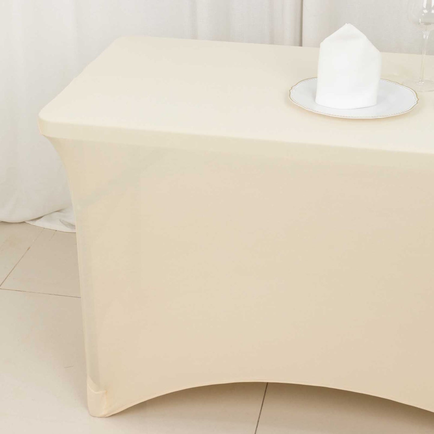 Stretch Spandex 48"x30" Rectangle Tablecloth Beige - Durable Form-Fitting Table Cover