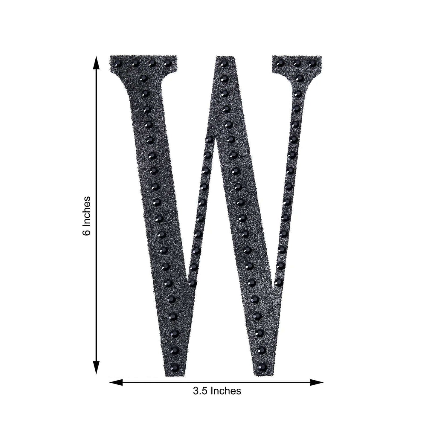 Decorative Rhinestone Alphabet "W" Letter Stickers, Glitter Adhesive Craft Letters Black DIY Sparkle Embellishments 6"