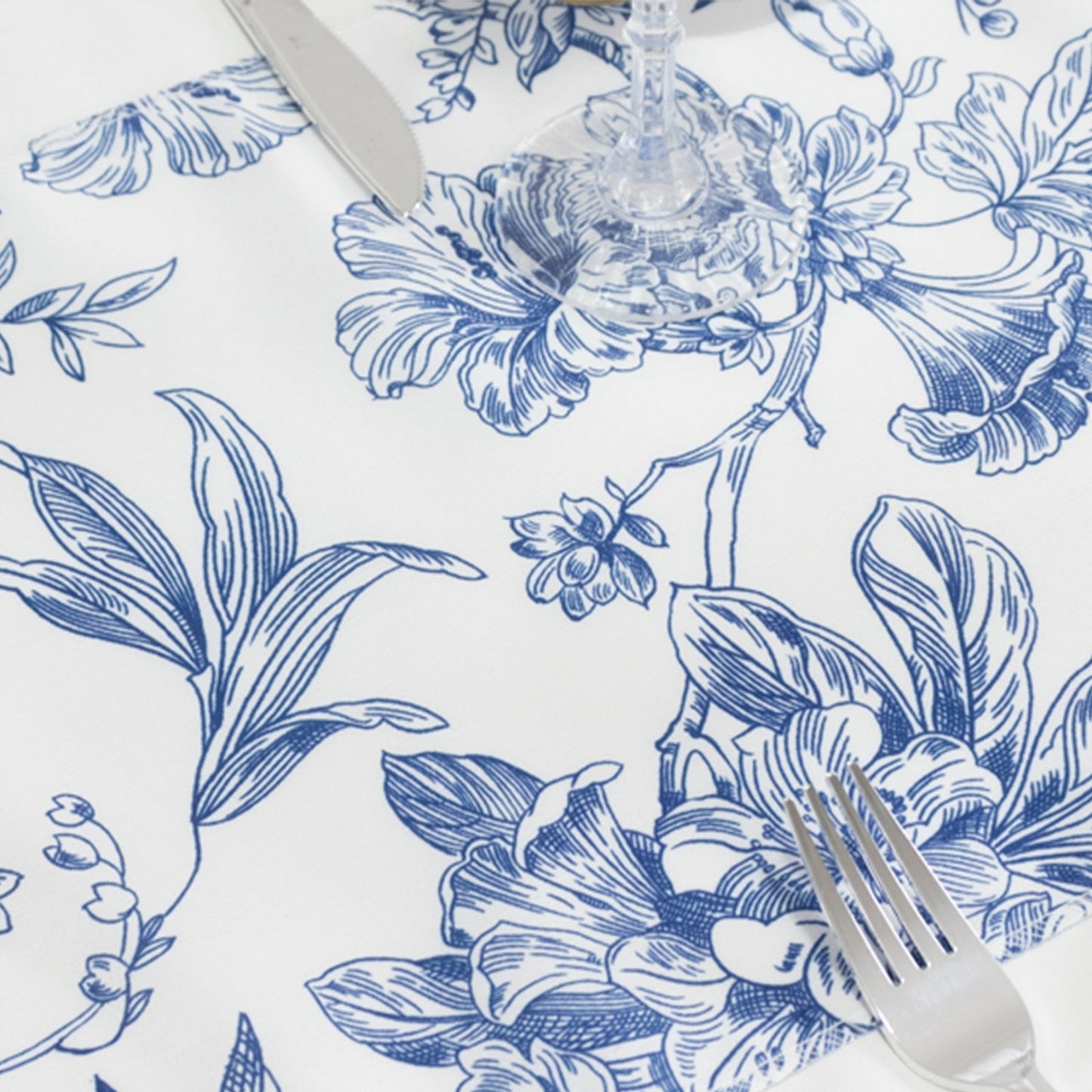Polyester Table Runner 12"x108" White with Blue French Toile Floral Print - Stylish Reusable Table DÃ©cor