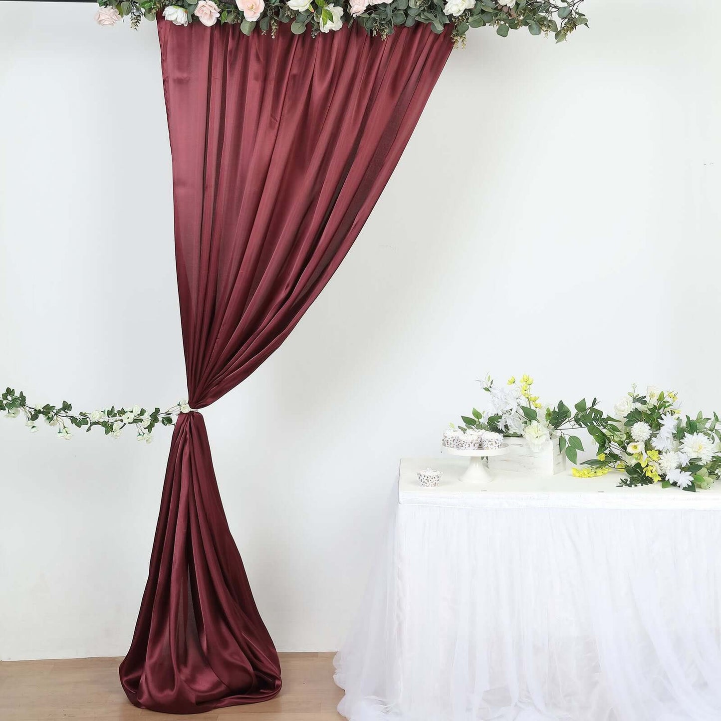 8ftx10ft Burgundy Satin Event Curtain Drapes, Backdrop Event Panel