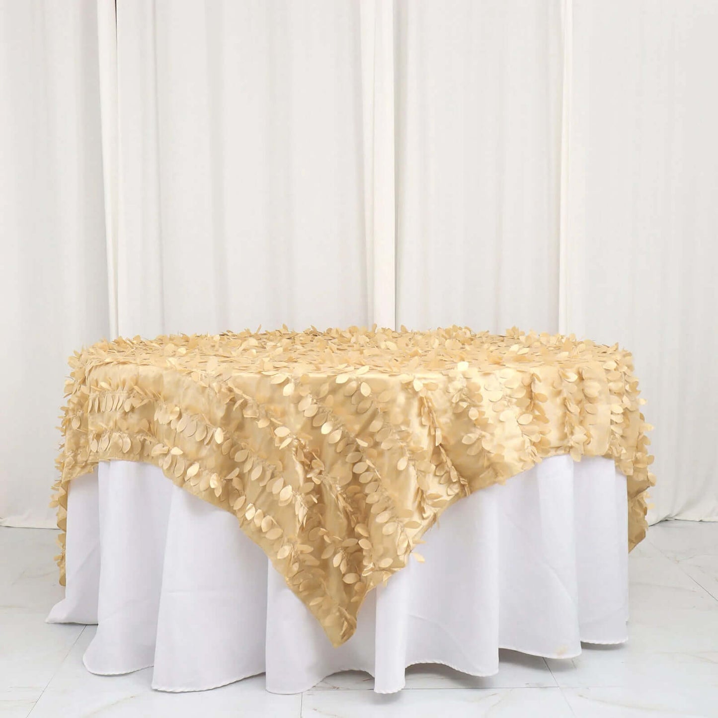 Taffeta 90"x90" Table Overlay Square Tablecloth Champagne - Leaf Petal Design for Stylish Celebrations