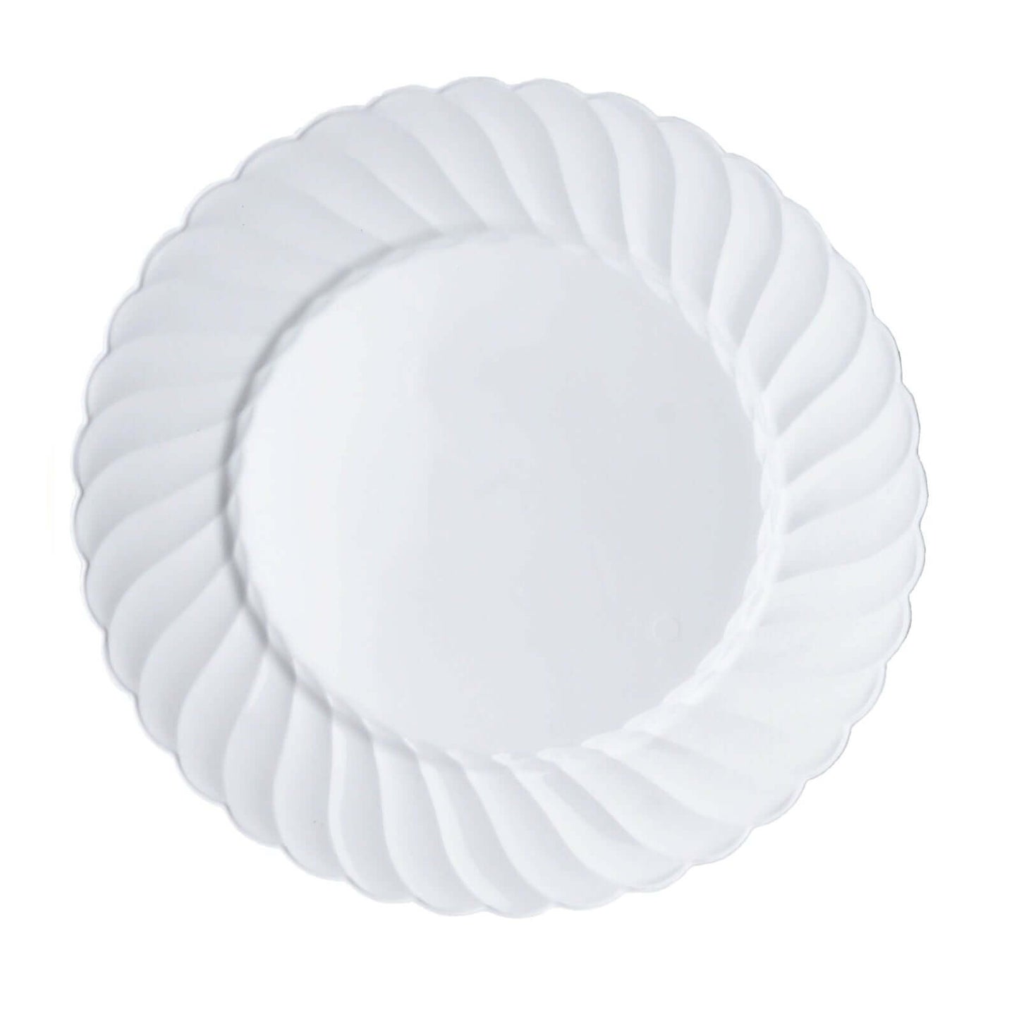 12-Pack Plastic Dinner Plates Glossy White Swirl Rim - Durable Disposable Plates for Gatherings 10"