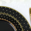 10-Pack Plastic 7.5" Round Dessert Plates in Black with Gold 3D Polka Dotted Rim - Durable Disposable Appetizer Salad Plates for Modern Themed Events & Banquets