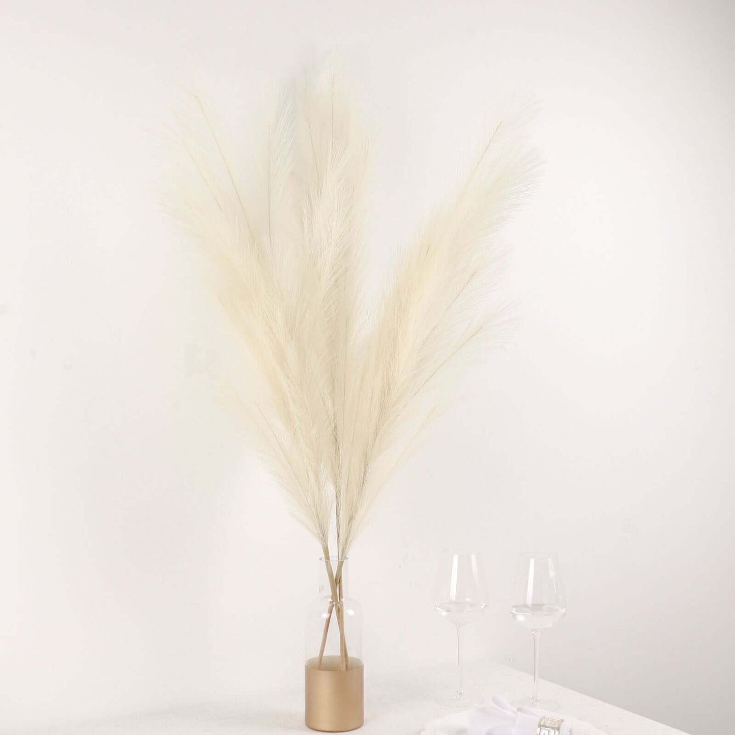 3 Stems Artificial Pampas Grass Decor Cream for Rustic Boho Chic Backdrops Floral Styling & Vase Displays 44"