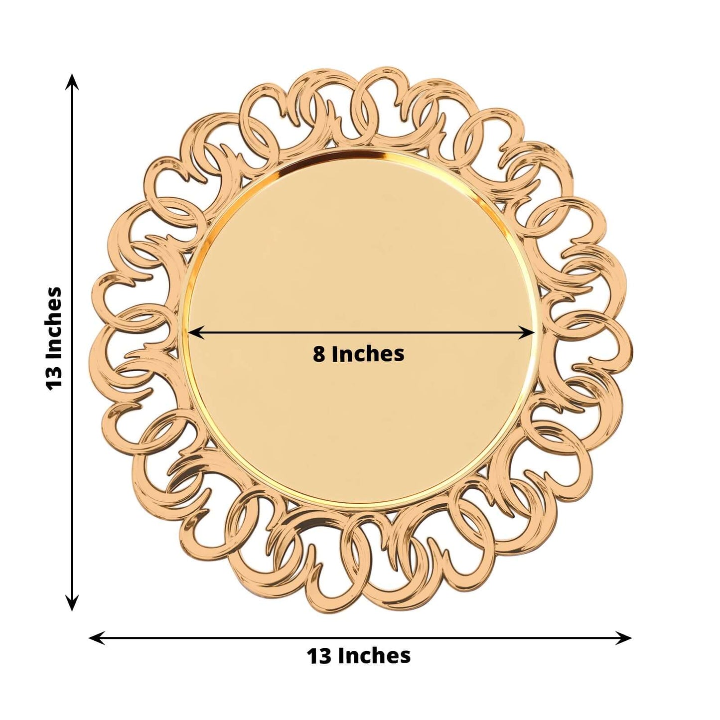 6-Pack Plastic Round Charger Plates 13" in Gold with Entwined Swirl Rim, Plastic Disposable Decorative Chargers