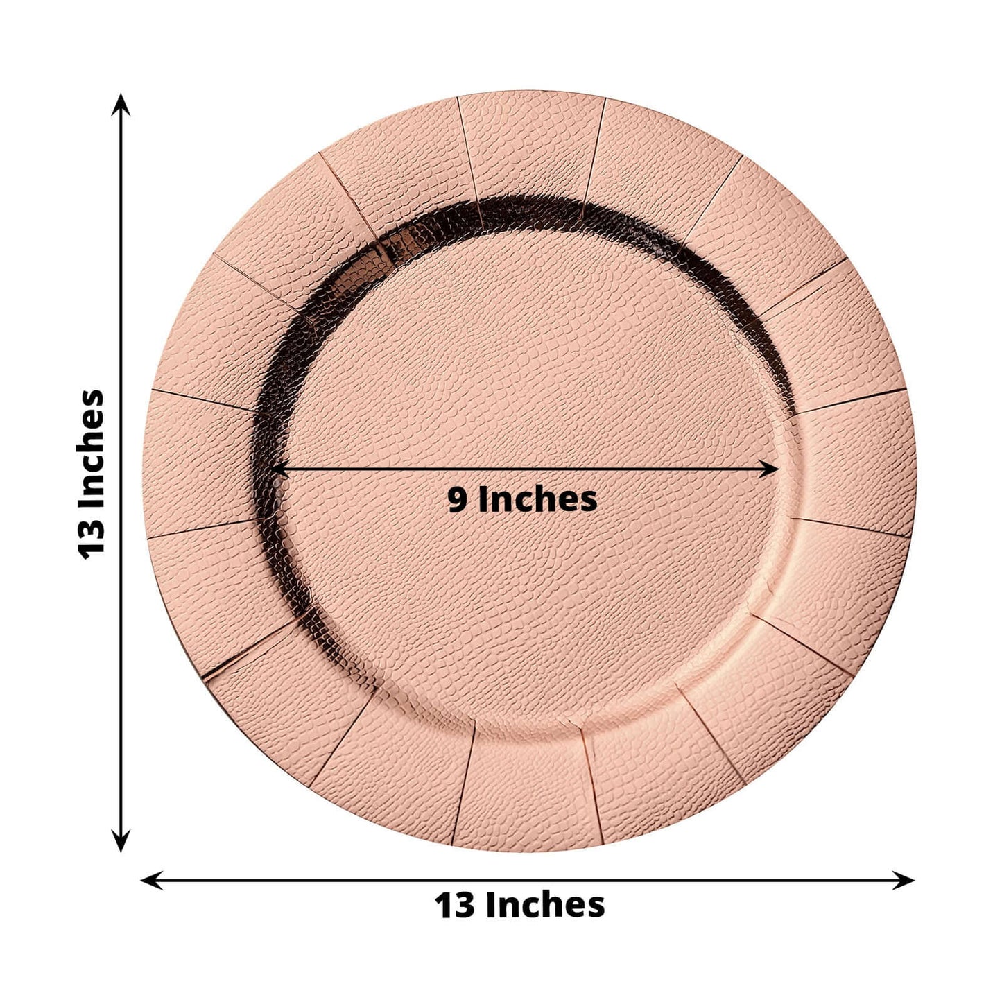 10-Pack Disposable Round Charger Plates in Rose Gold with Leathery Texture - Durable 1100GSM Cardboard Placemats 13"