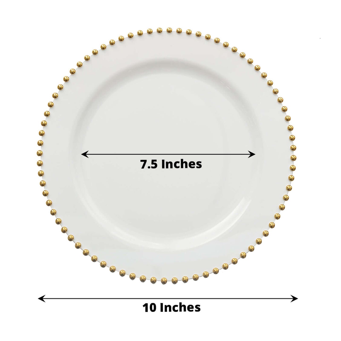 10-Pack Plastic 10" Round Dinner Plates in White with Gold Beaded Rim - Disposable Party Plates for Banquets & Festive Occasions