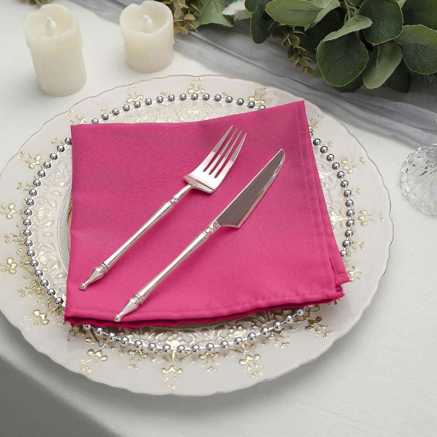 5 Pack Polyester 17"x17" Napkins Fuchsia - Durable & Wrinkle Resistant Dinner Napkins