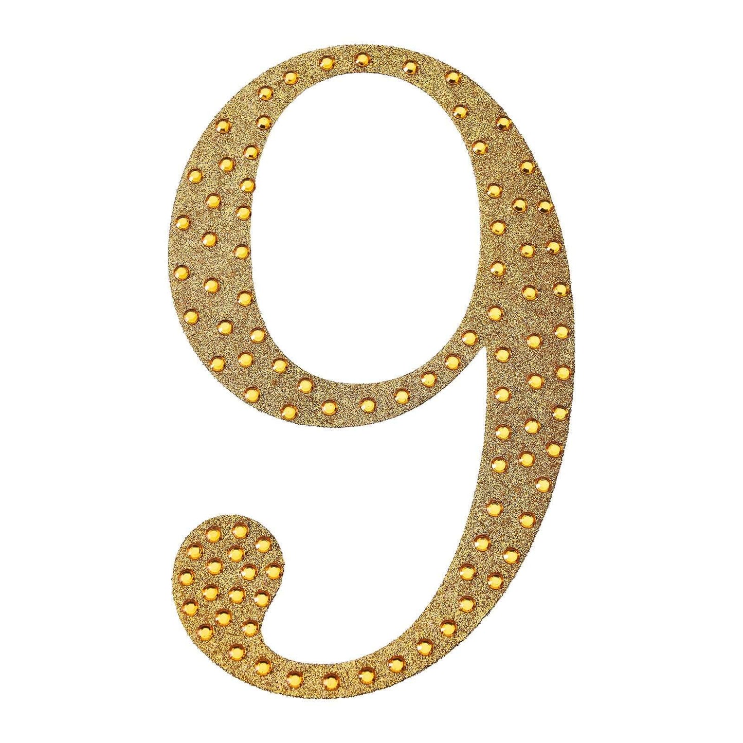 Decorative Rhinestone Number "9" Stickers, Glitter Adhesive Craft Numbers Gold DIY Sparkle Embellishments 4"
