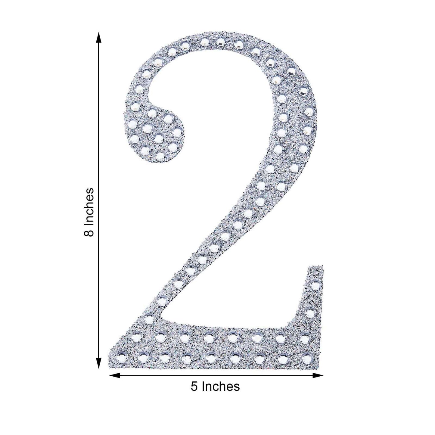 Decorative Rhinestone Number "2" Stickers, Glitter Adhesive Craft Numbers Silver DIY Sparkle Embellishments 8"