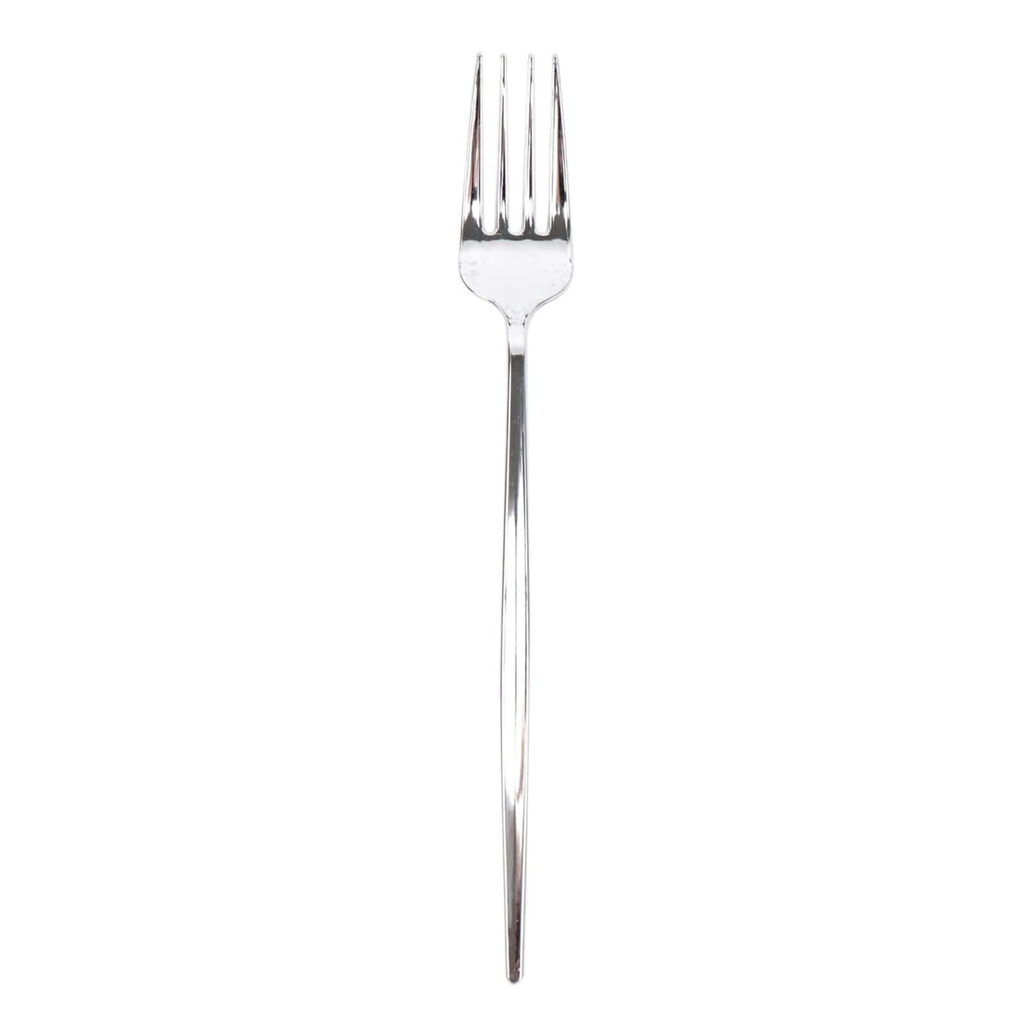 24 Pack 8" Glossy Silver Heavy Duty Plastic Silverware Forks, Shiny Cutlery, Premium Disposable Flatware