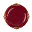 10-Pack Plastic 8" Round Dessert Plates in Burgundy with Gold Leaf Embossed Rim for Gatherings & Events