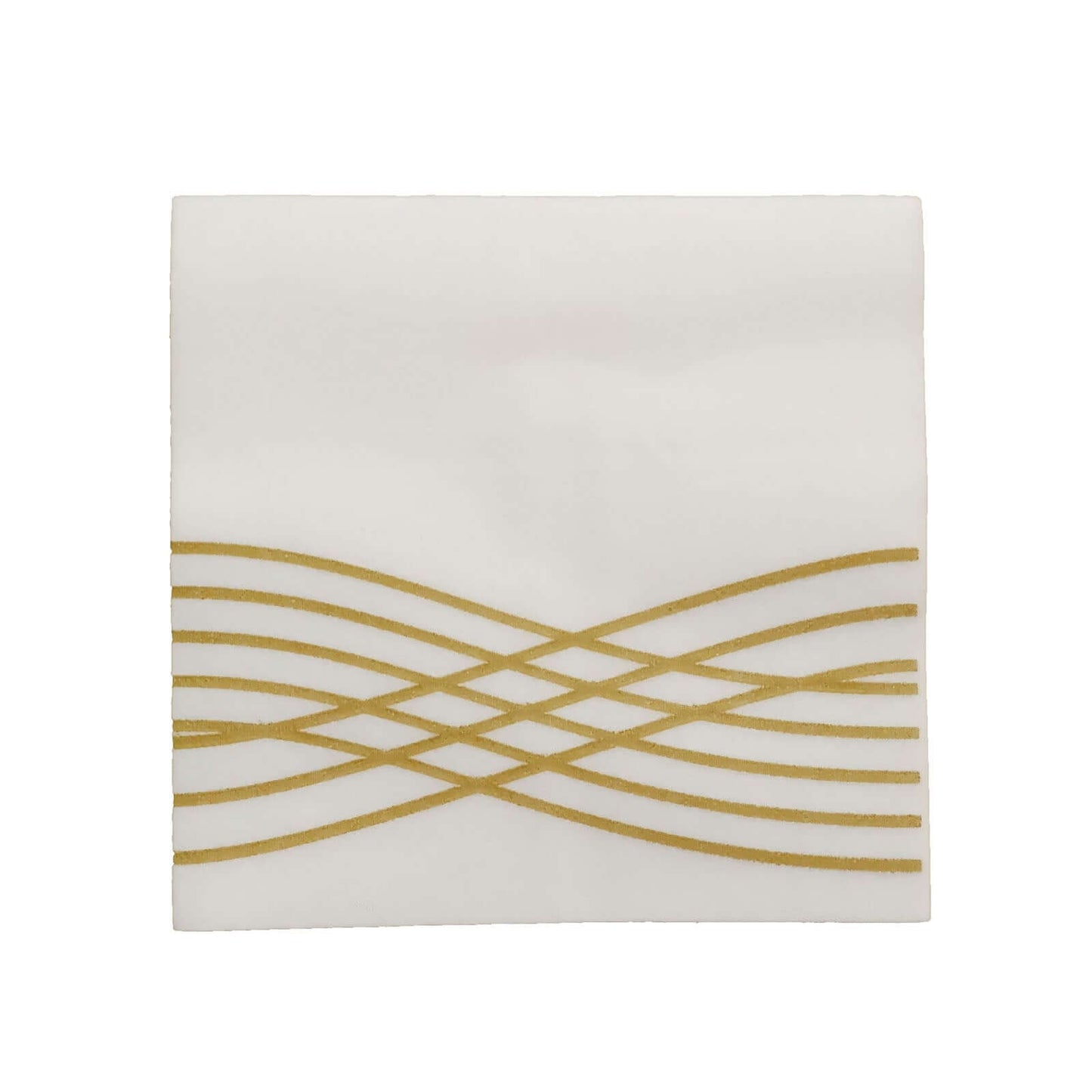 20 Pack Linen-Like Paper 5"x5" Napkins White with Gold Foil Wave Design - Classy Disposable Airlaid Cocktail Napkins