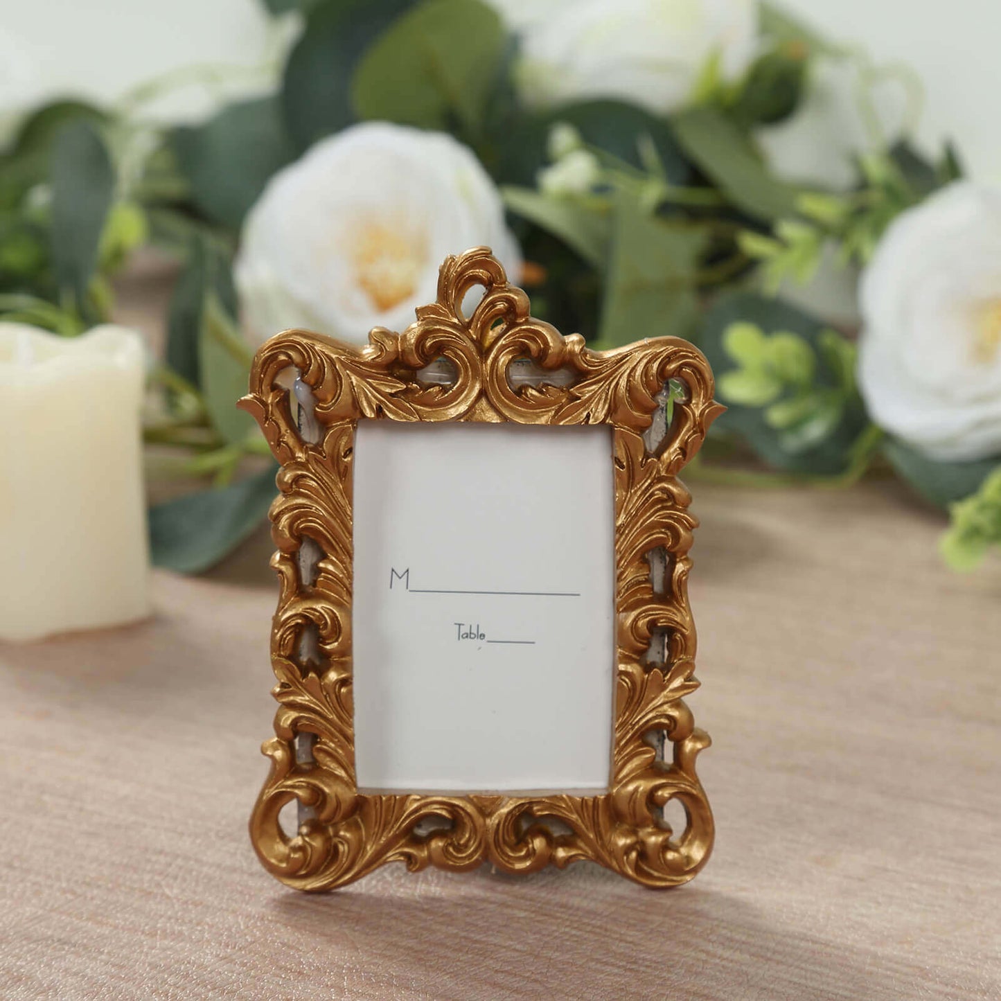 4-Pack Picture Frames Gold Resin Vintage Ornate Design Rectangle - Mini Photo Frame Wedding Place Card Holders & Party Favors 4"x3"