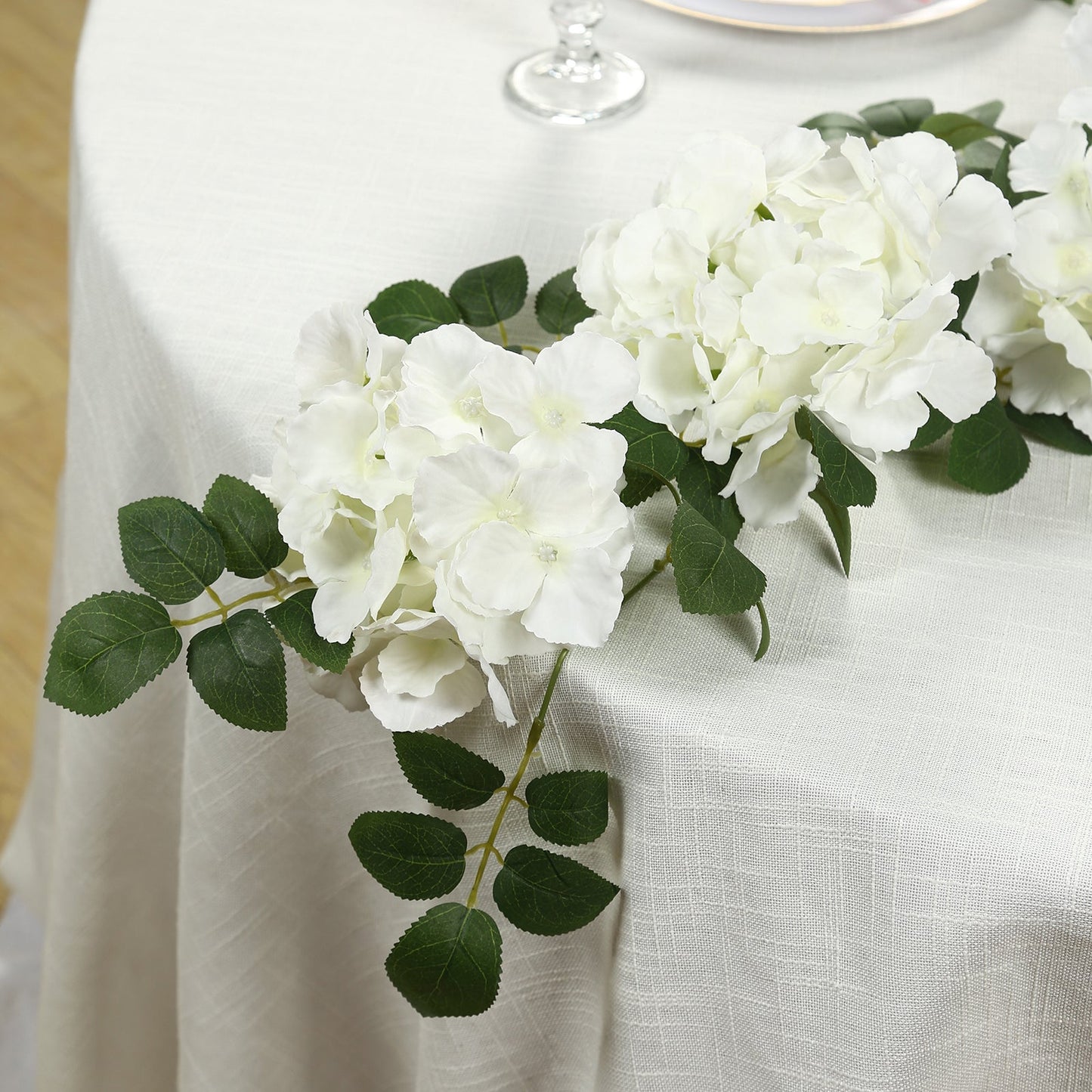 2-Pack Ivory Artificial Hydrangea Garland 5.5ft â€“ Artificial Silk Floral Vine with Green Leaves