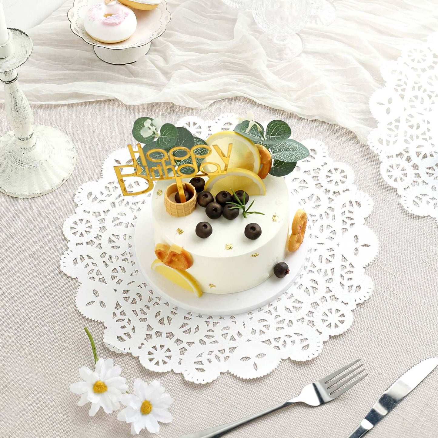 100 Pcs Paper 14" Round Placemats in White - Food Grade Lace Paper Doilies for Dessert Display & Table Decor