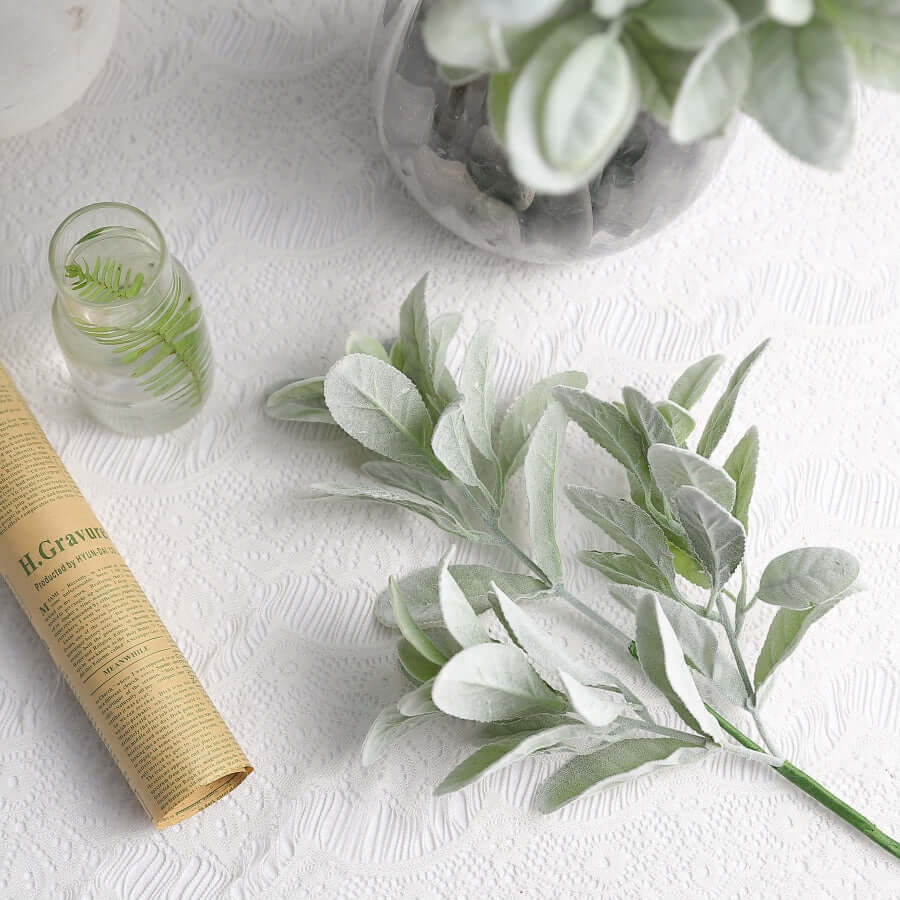 2 Stems 24" Tall Frosted Green Artificial Lambs Ear Leaf Indoor Plant