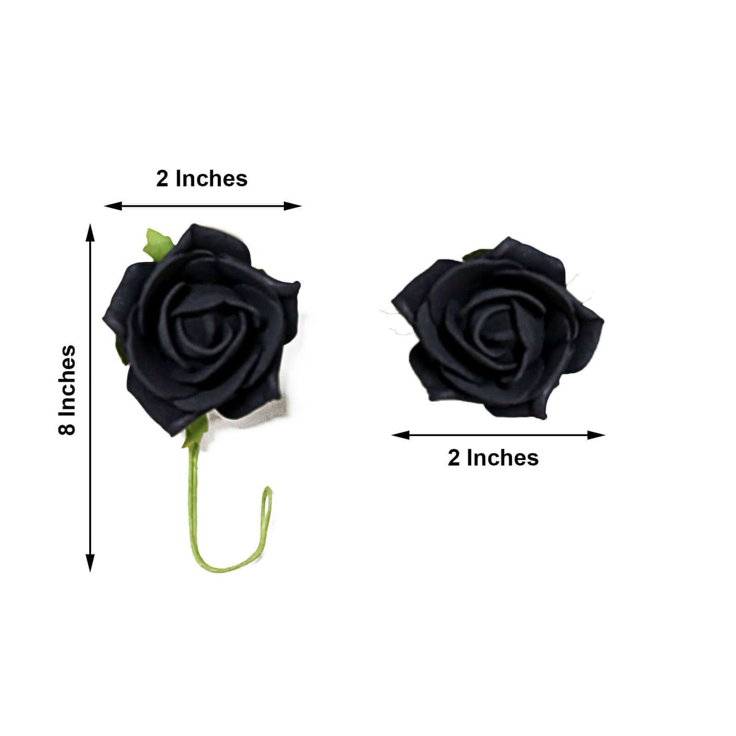 24 Roses 2" Black Artificial Foam Flowers With Stem Wire and Leaves
