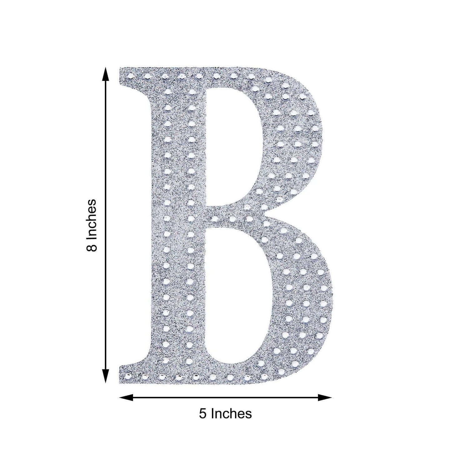 Decorative Rhinestone Alphabet "B" Letter Stickers, Glitter Adhesive Craft Letters Silver DIY Sparkle Embellishments 8"