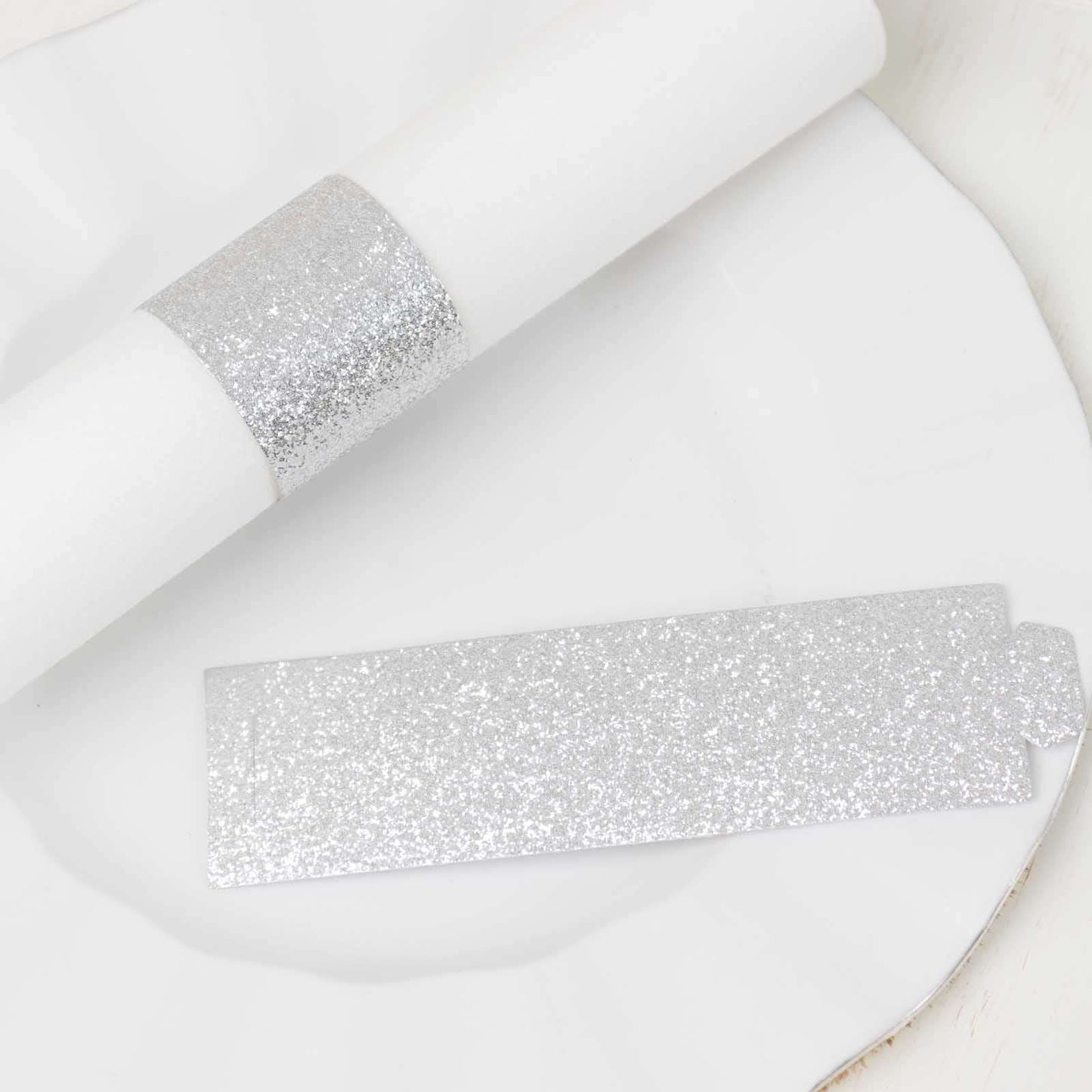 50-Pack Paper Napkin Rings Silver Glitter - Stylish Disposable Napkin Holders 1.5"