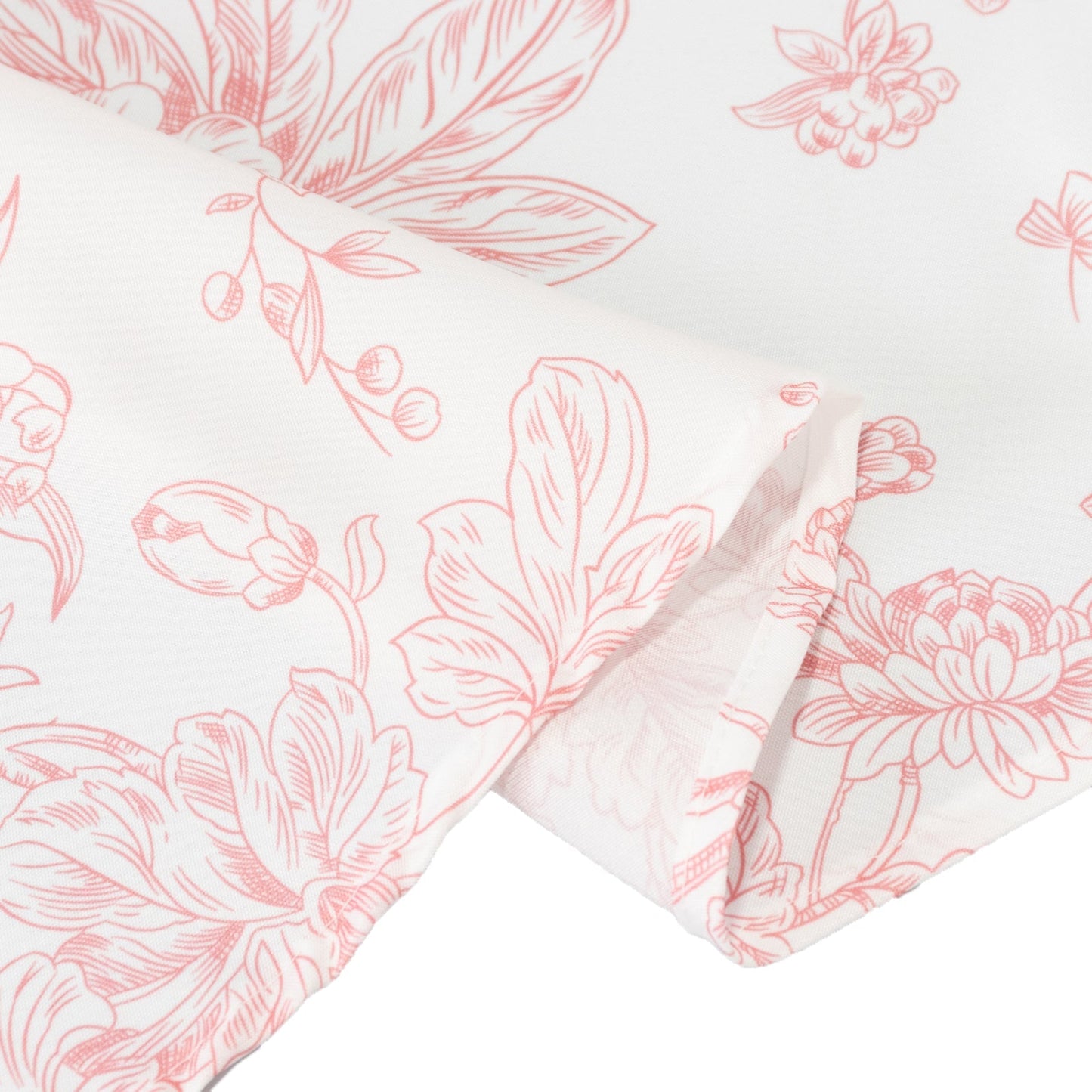 Polyester 108" Round Tablecloth White - Pink French Toile Pattern for Chic Weddings