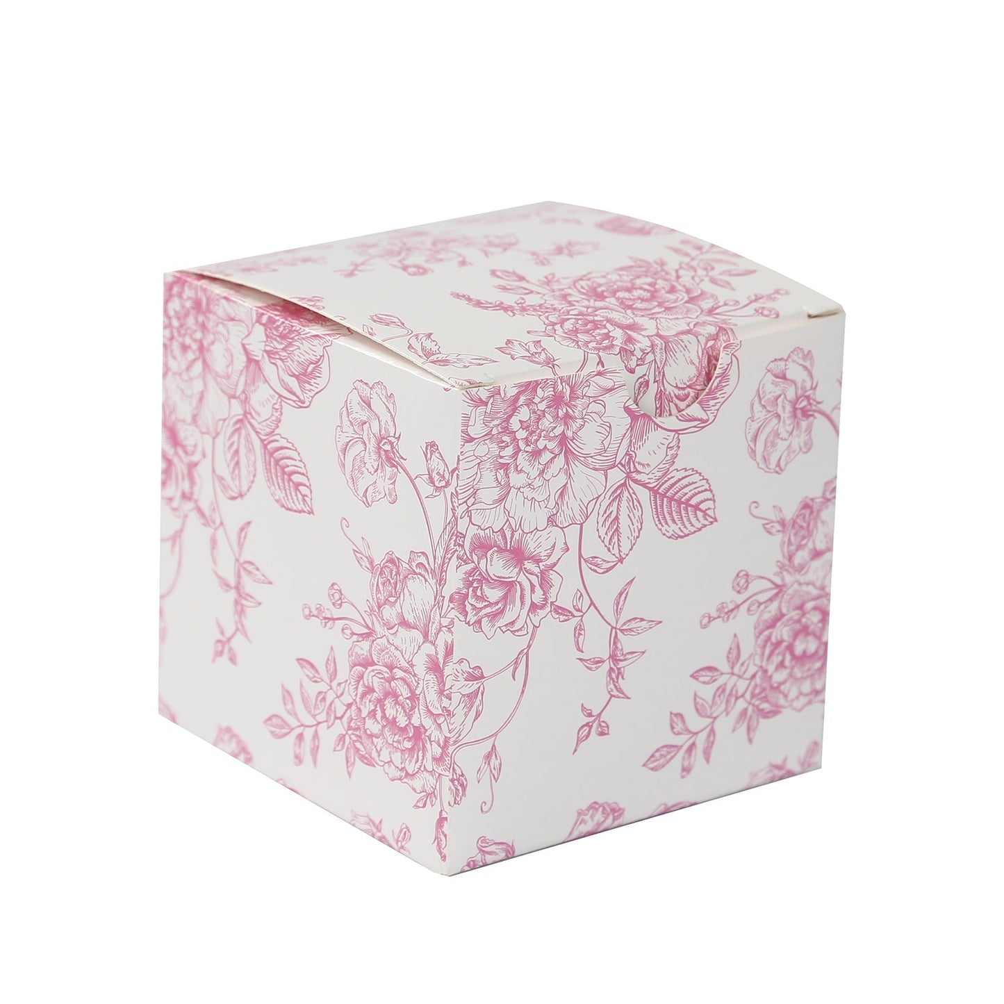 25 Pack Candy Treat Favor Boxes in French Toile Pattern - Matte Pink and White Party Gift Boxes, Cardstock Paper - 3"x3"