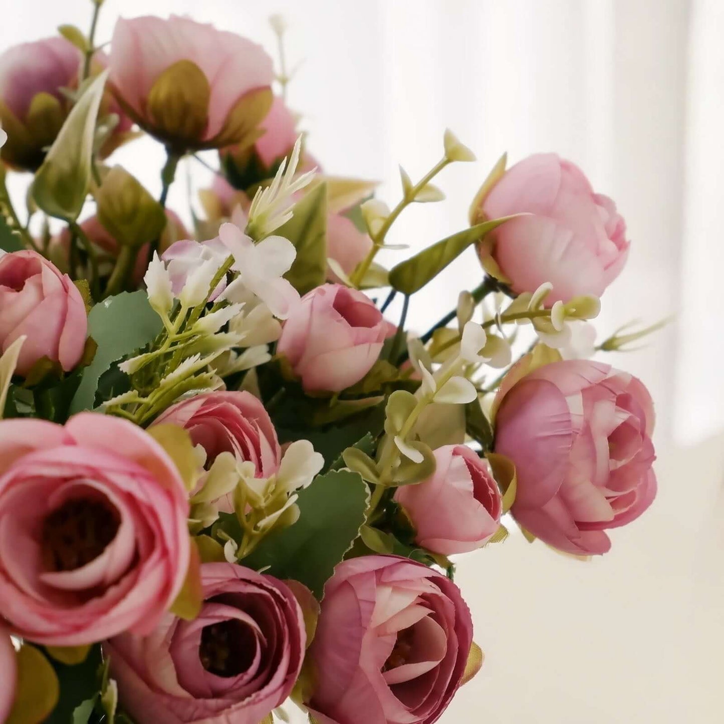 4 Pack 12" Artificial Dusty Rose Ranunculus Silk Flower Bridal Bouquets, Faux Buttercup Floral Arrangement