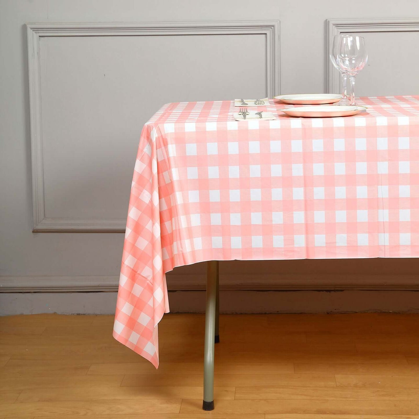 5-Pack Plastic Table Covers Pink Checkered Rectangle - Durable PVC Disposable Covers for Events 54"x108"