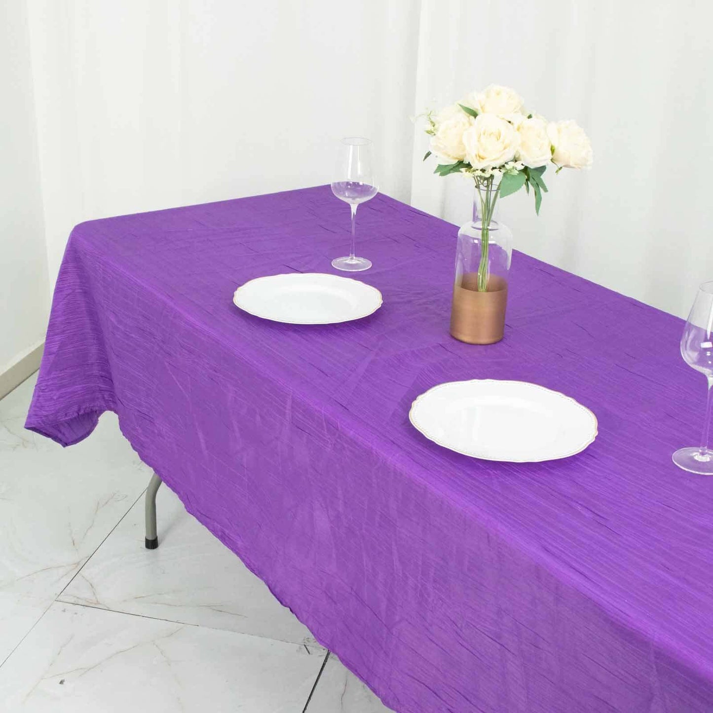 Taffeta 60"x102" Rectangle Tablecloth Purple - Accordion Crinkle Table Cover