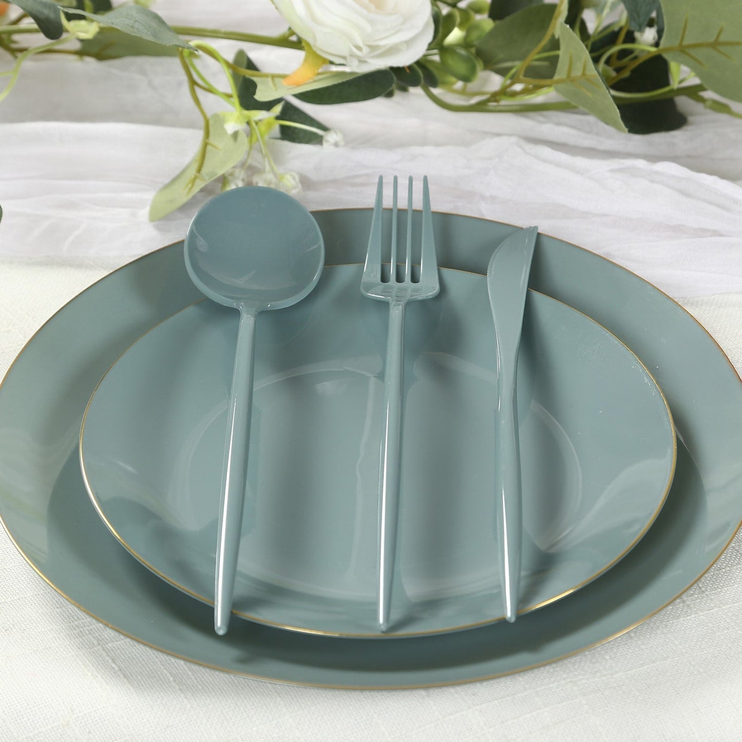 60 Pack Plastic Silverware Set, Dusty Blue Heavy Duty Disposable Sleek Utensil Cutlery