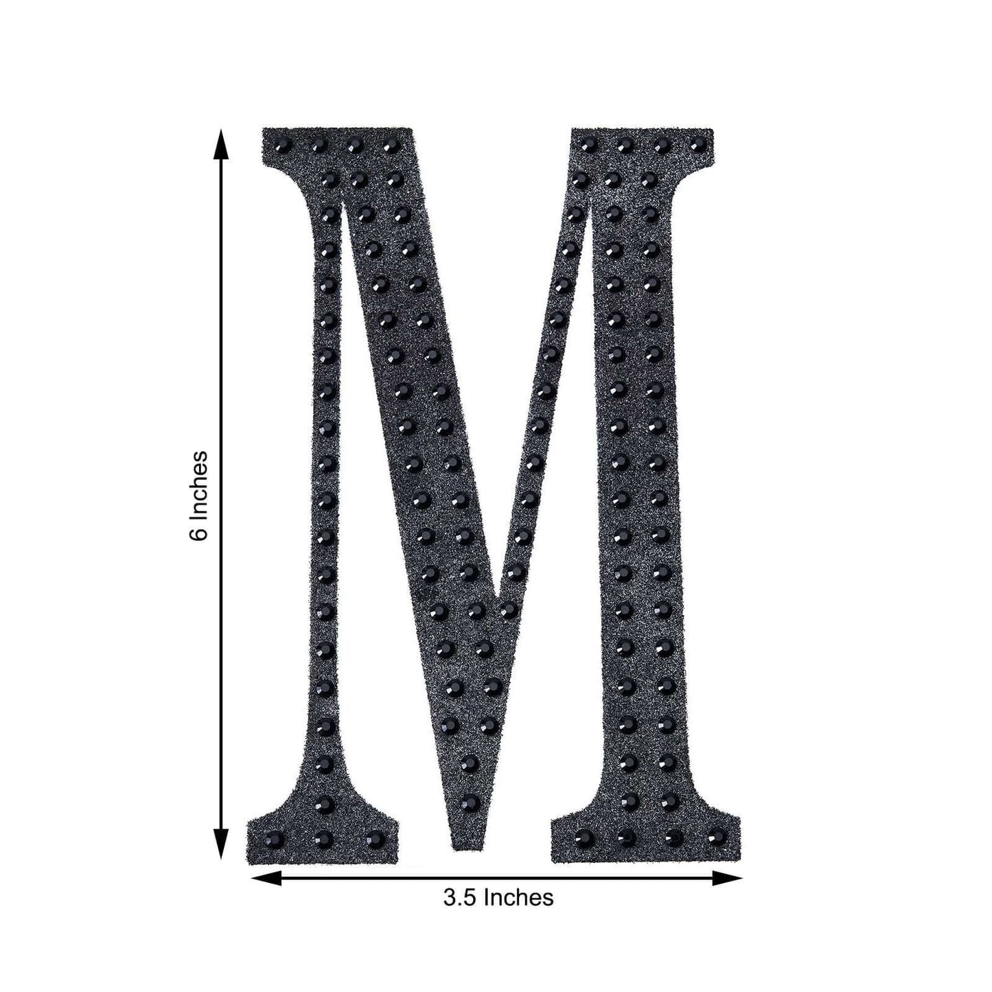 Decorative Rhinestone Alphabet "M" Letter Stickers, Glitter Adhesive Craft Letters Black DIY Sparkle Embellishments 6"
