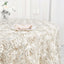 Satin 120" Round Tablecloth Ivory - Grandiose 3D Rosette with Seamless Finish Table Cover