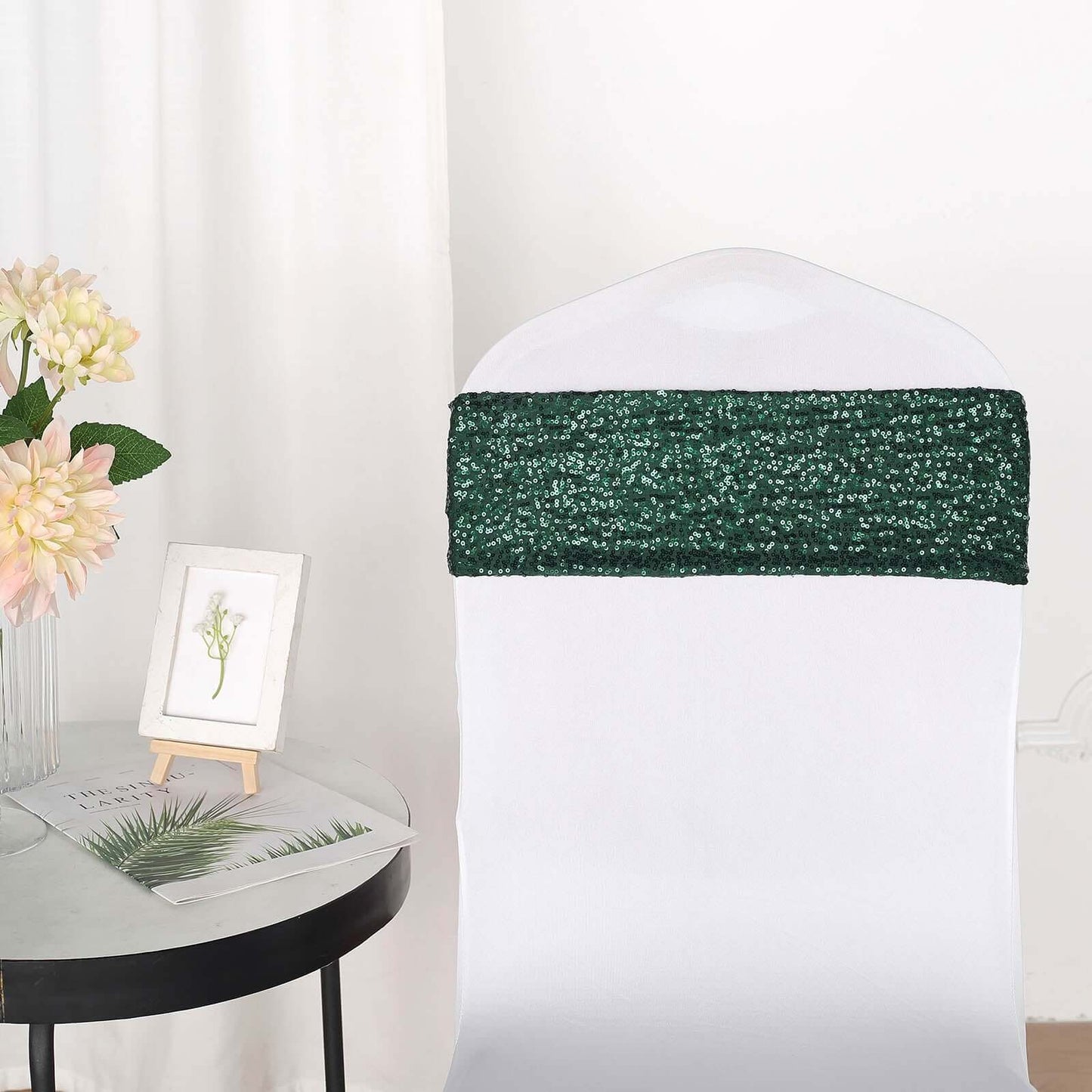 5 Pack Sequin Spandex Chair Sashes Hunter Emerald Green - Stretch Chair Bands 6"x15"