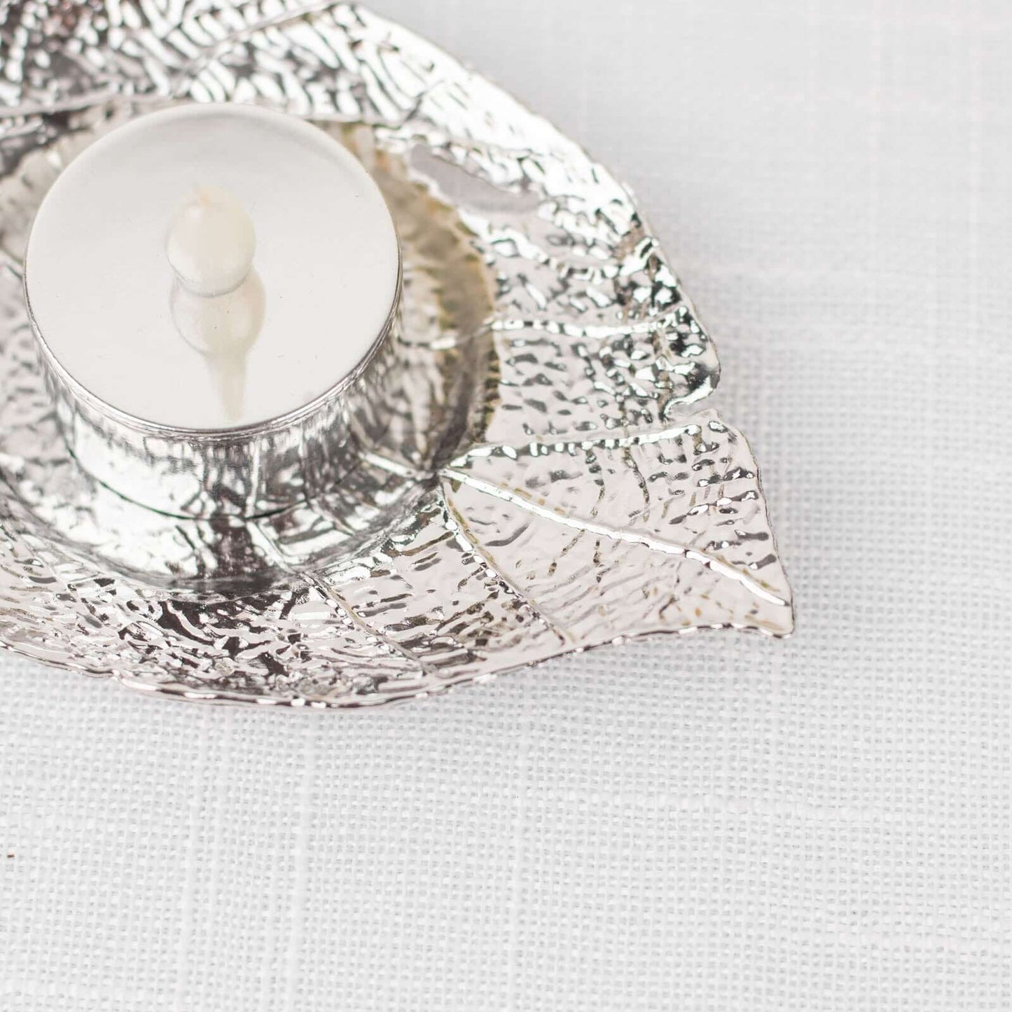 3-Pack Metal Votive Candle Holders Maple Leaf Design Shiny Silver - Vintage Mini Tea Cup Saucers 5"