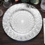 6-Pack Plastic Round Charger Plates 13" in Silver with Embossed Peacock Pattern, Stylish Disposable Charger Tableware