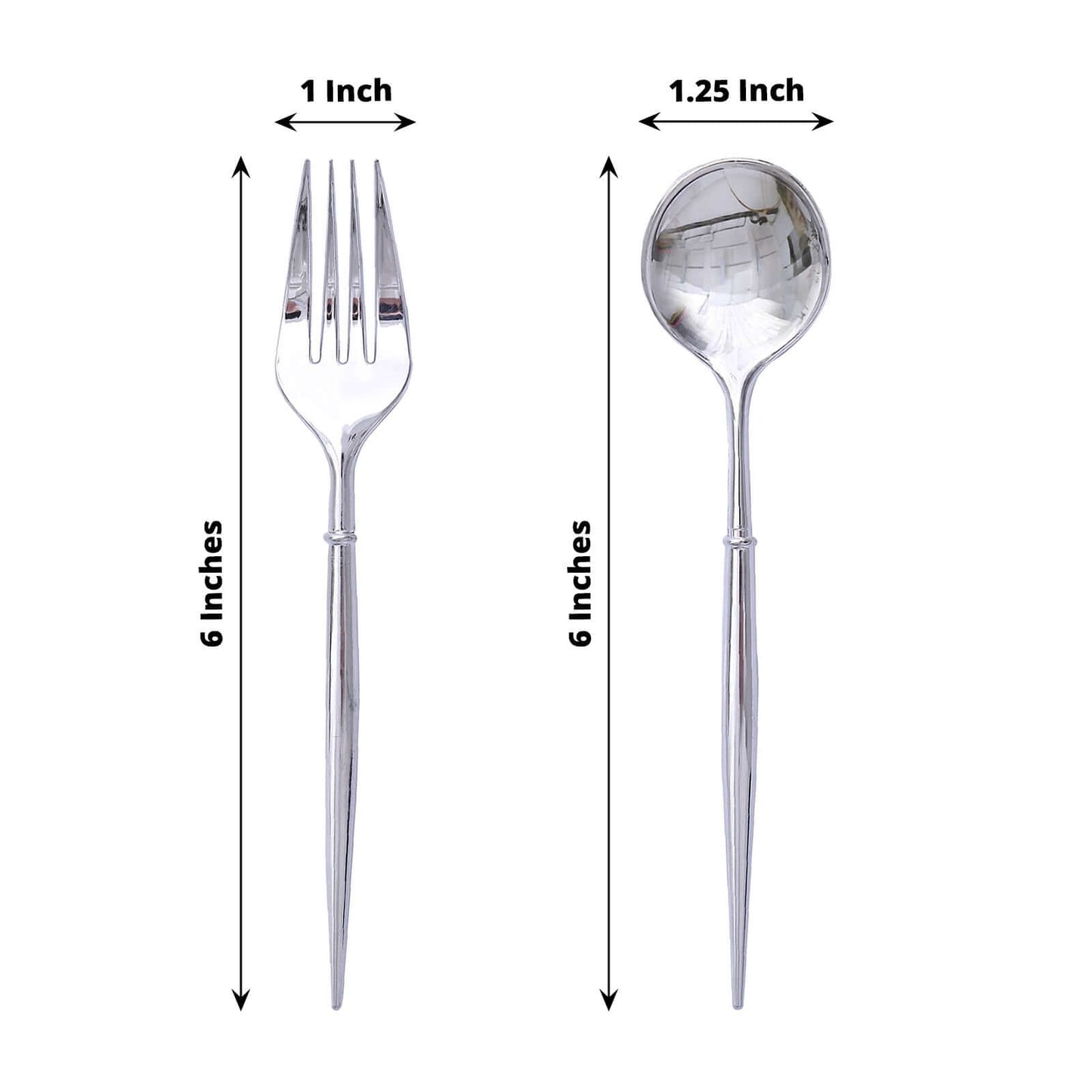 24-Pack Plastic Fork and Spoon Set Metallic Silver - Heavy Duty Disposable Modern Utensils 6"