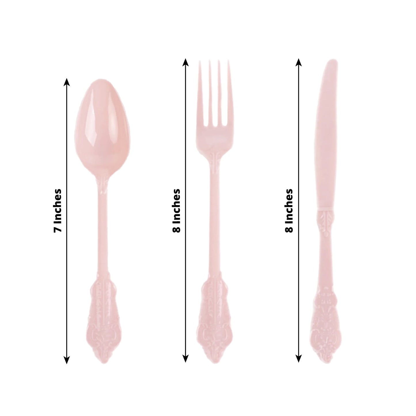 72 Pcs Plastic Silverware Set in Baroque Style Blush - Heavy Duty Disposable Knife, Fork, and Spoon Set