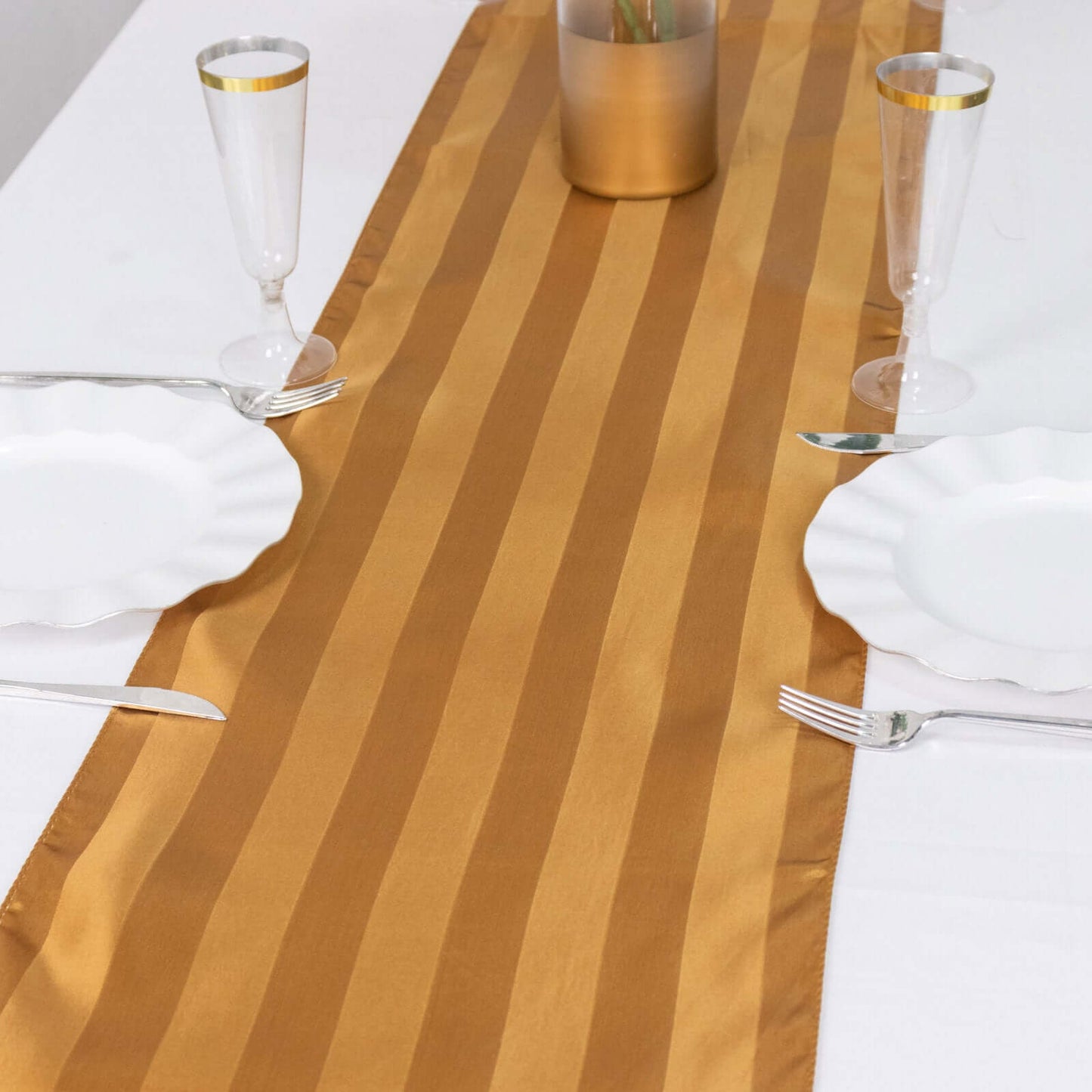 Satin 12"x108" Table Runner Gold - Stripe Table Decor