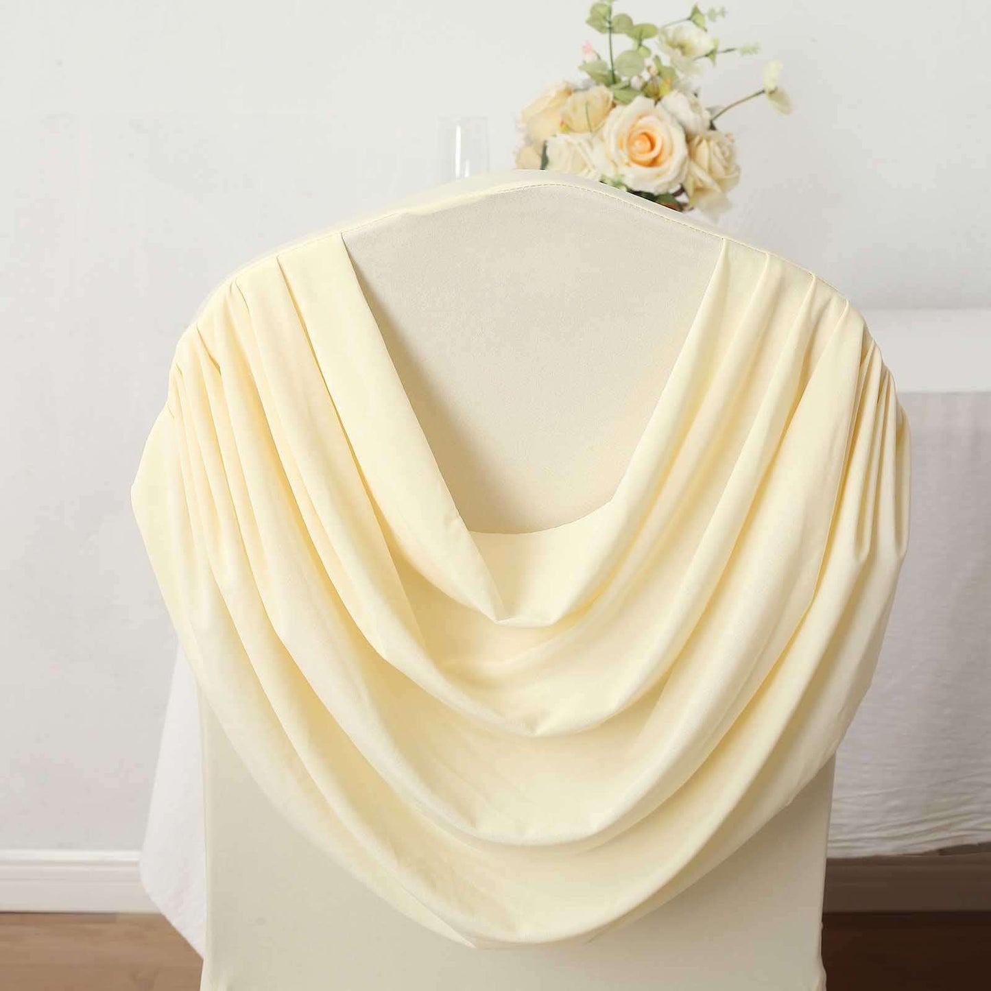 Spandex Chair Cover with Ruched Swag Back and Foot Pockets for Banquet Chairs Ivory - Fitted Slipcover